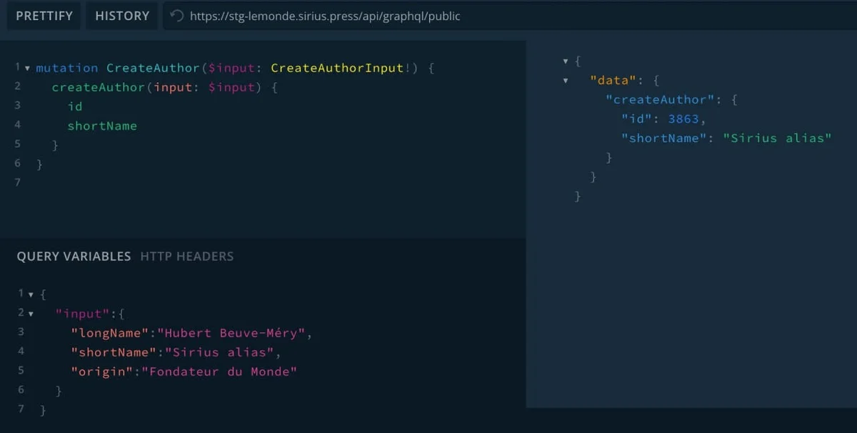 Graph QL Screenshot for Sirius