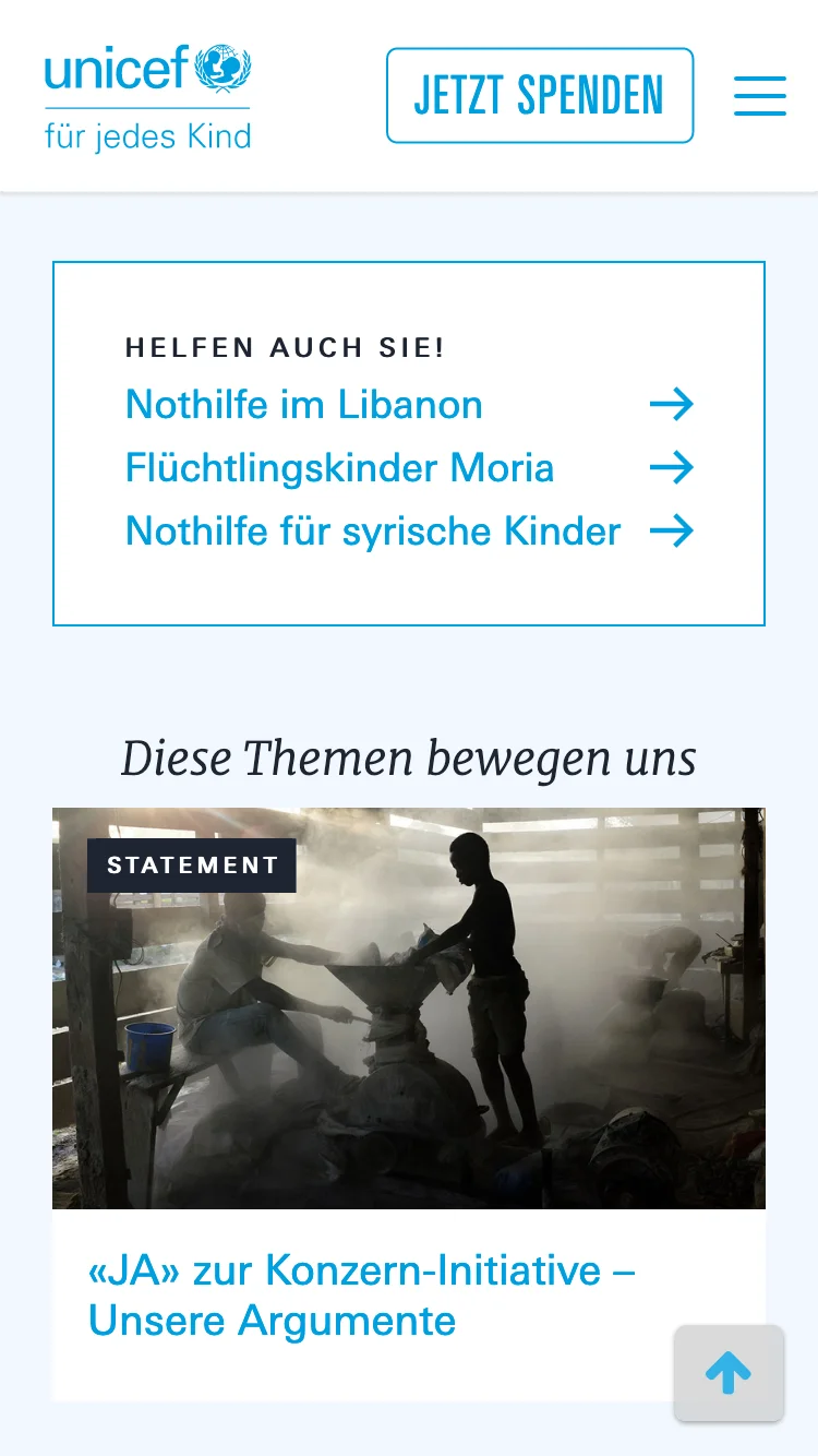 Mobile Design von unicef.ch Mobile Design von unicef.ch