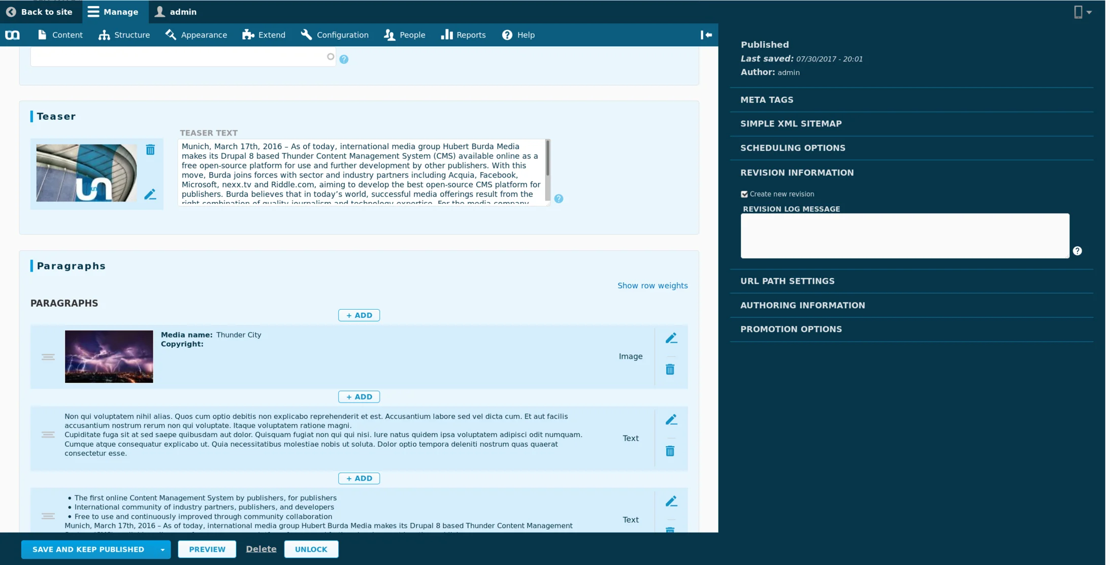 Thunder's Interface für Inhaltserstellung