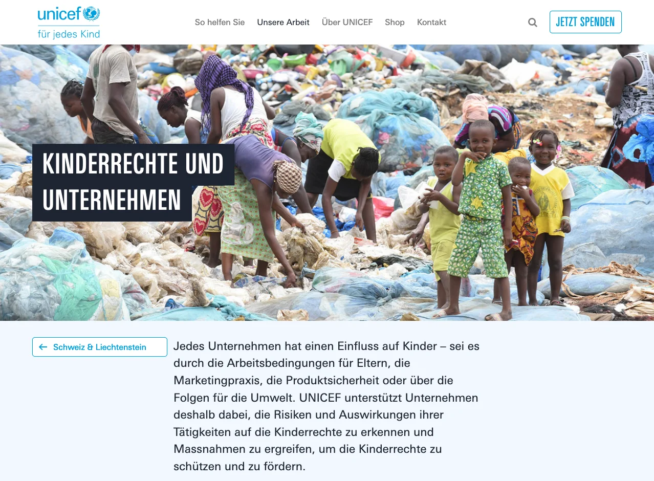 unicef.ch Projekt Seite Projektseite Unicef