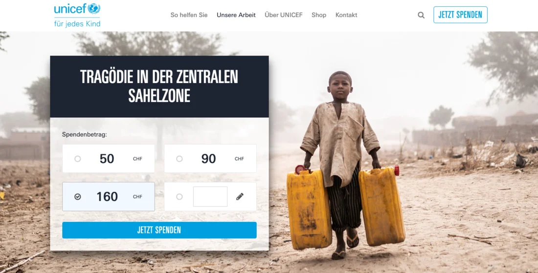 Spenden Widget mit Hero 