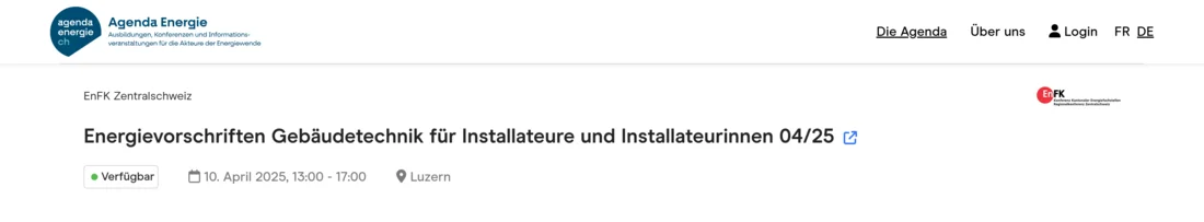 courses from energie zentral schweiz are proposed on the national platform