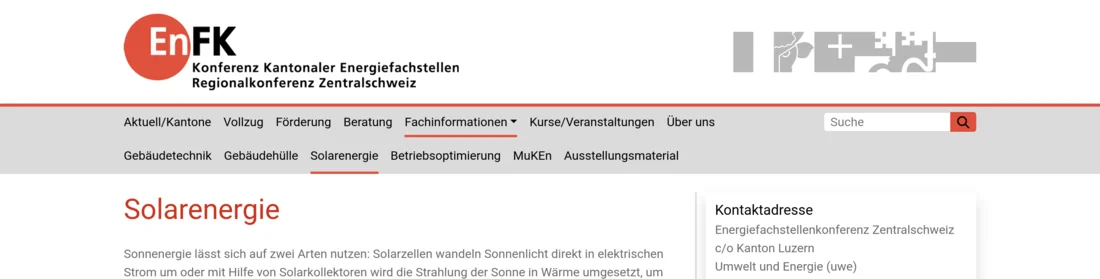 new header of energie zentral schweiz website