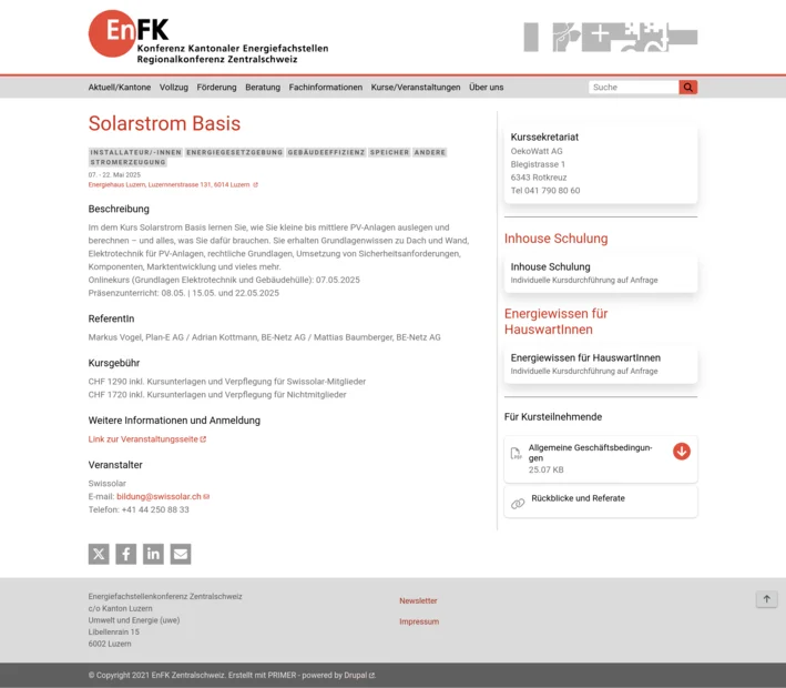 example of a course detail page