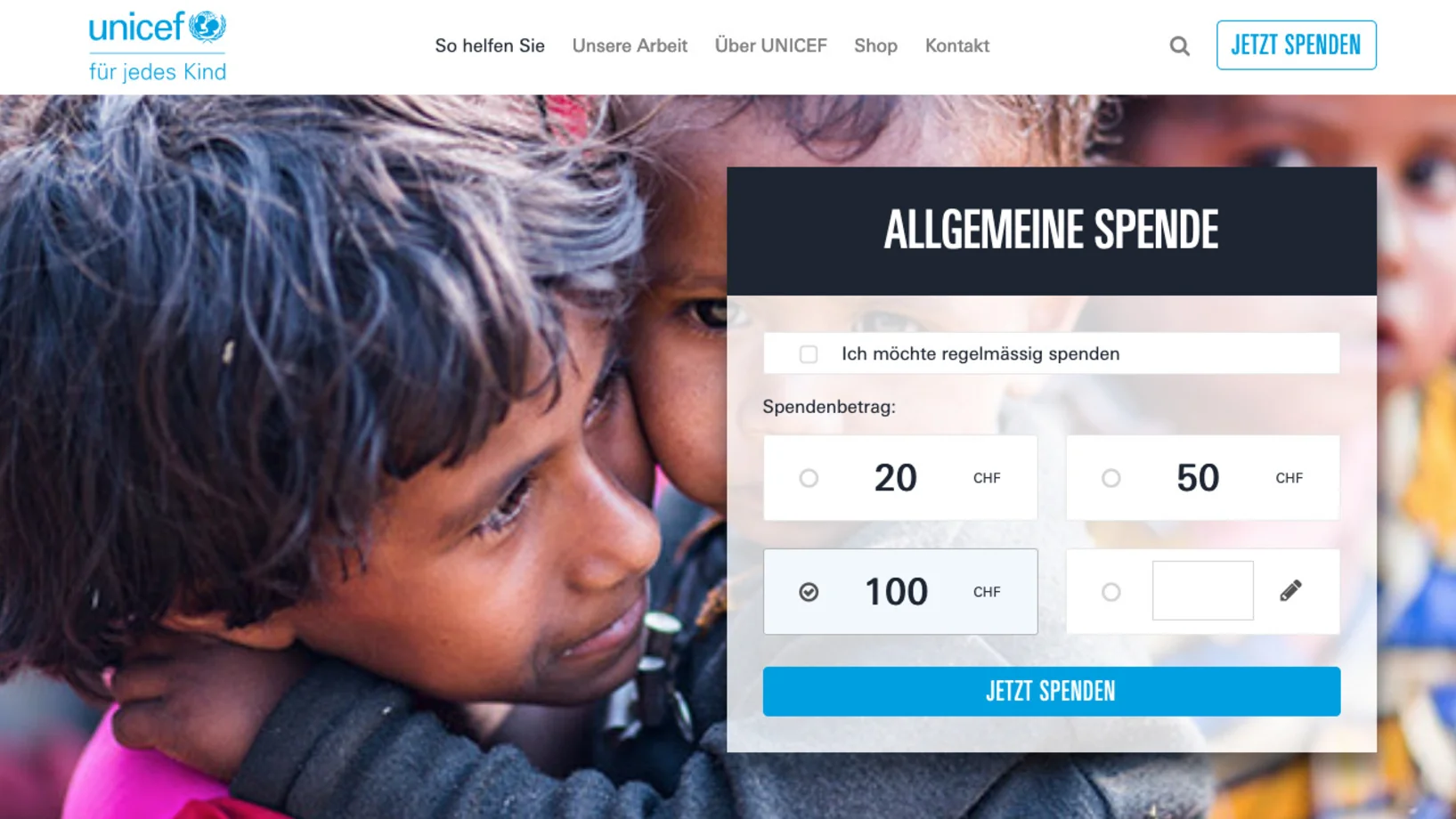 Spenden Widget mit Hero