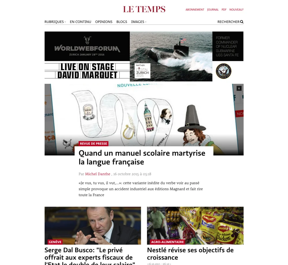 Le Temps Frontpage